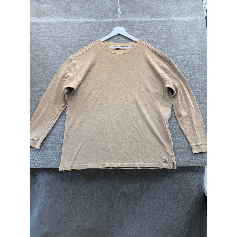 Carhartt Thermal Long Sleeve T Shirt Mens 2XL Brown Logo Crew Neck Pullover